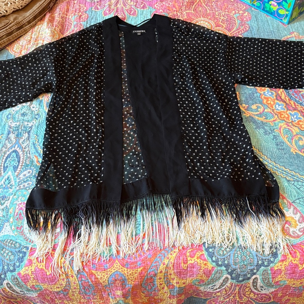 Catherines Black and White Fringe Jacket
